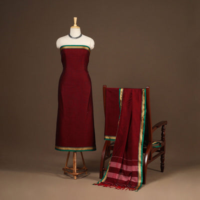 Maroon - 3pc cotton unstitched dharwad dress material
