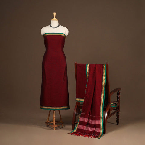 Maroon - 3pc cotton unstitched dharwad dress material
