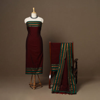 Maroon - 3pc cotton unstitched dharwad dress material