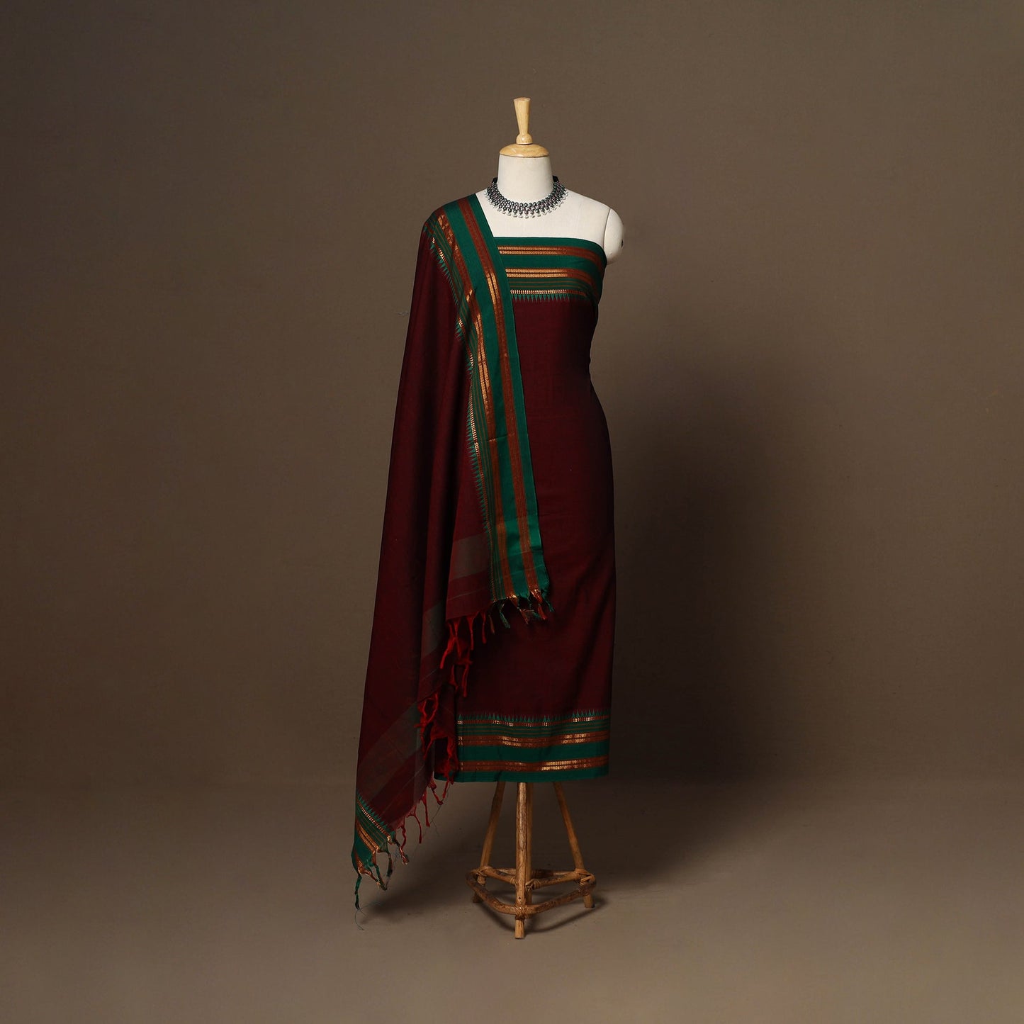 Maroon - 3pc cotton unstitched dharwad dress material