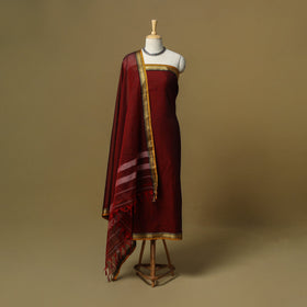 Maroon - 3pc cotton unstitched dharwad dress material