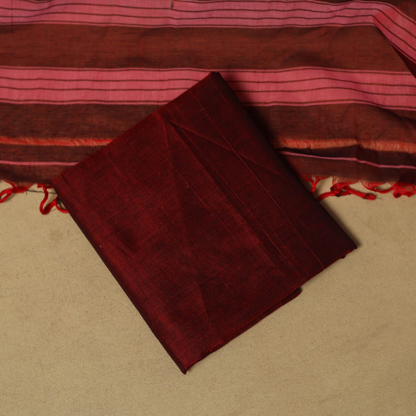 Maroon - 3pc cotton unstitched dharwad dress material