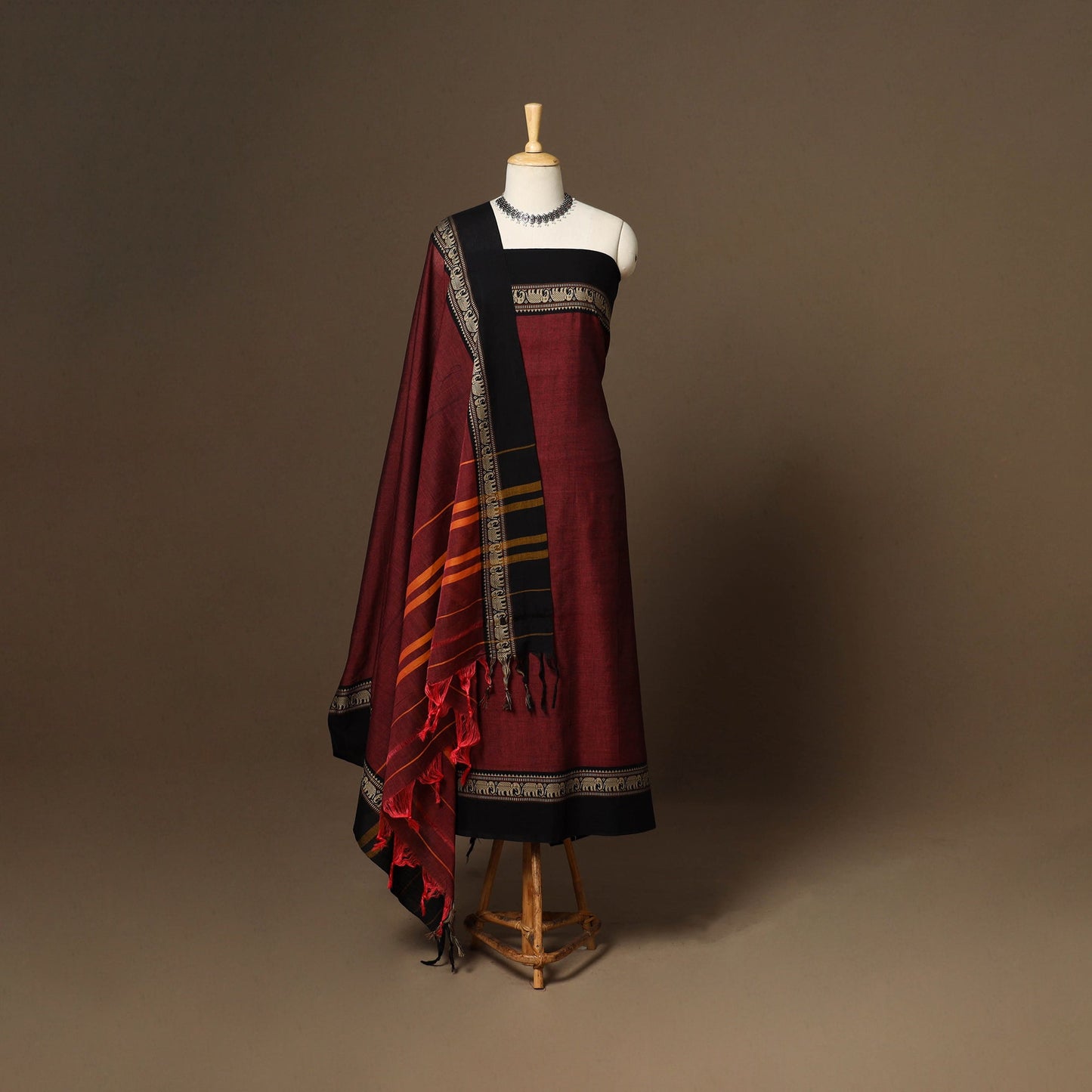 Maroon - 3pc cotton unstitched dharwad dress material