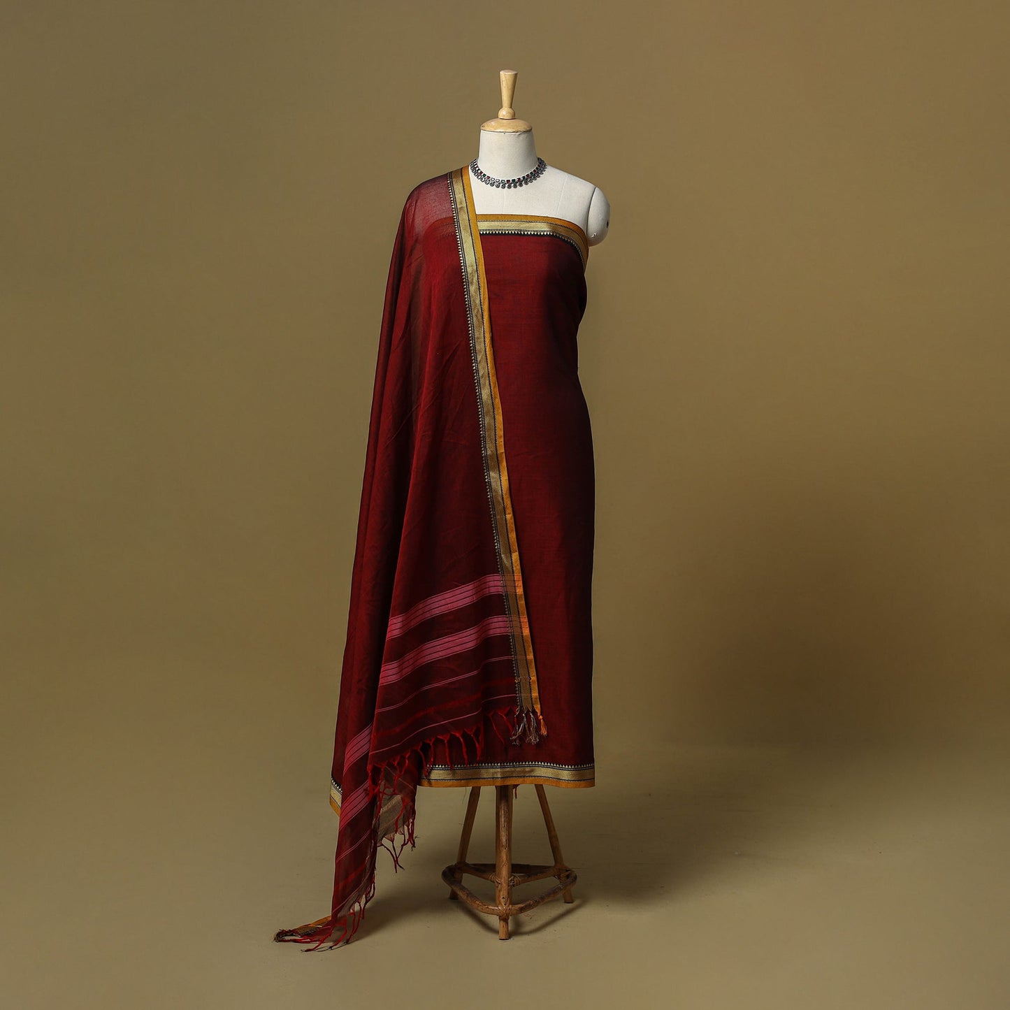 Maroon - 3pc cotton unstitched dharwad dress material