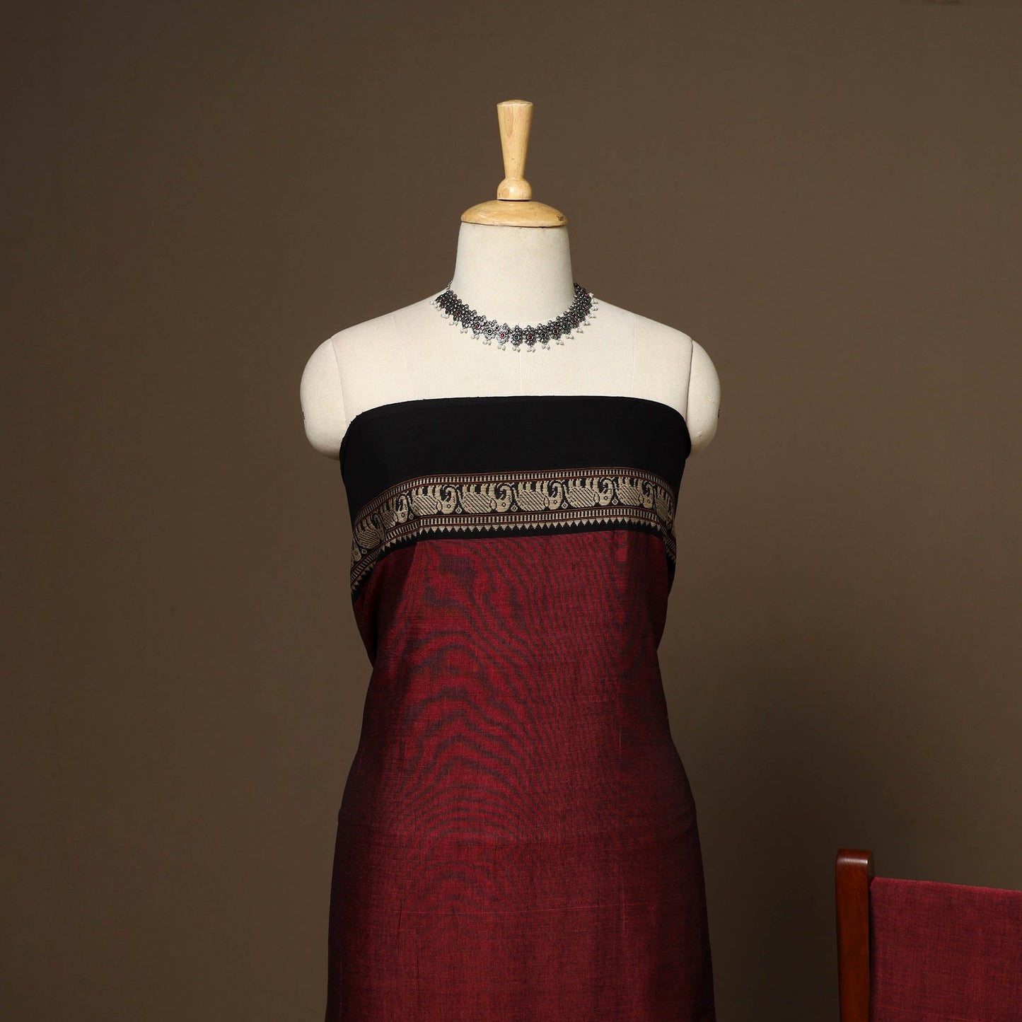 Maroon - 3pc cotton unstitched dharwad dress material