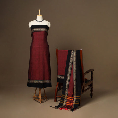 Maroon - 3pc cotton unstitched dharwad dress material