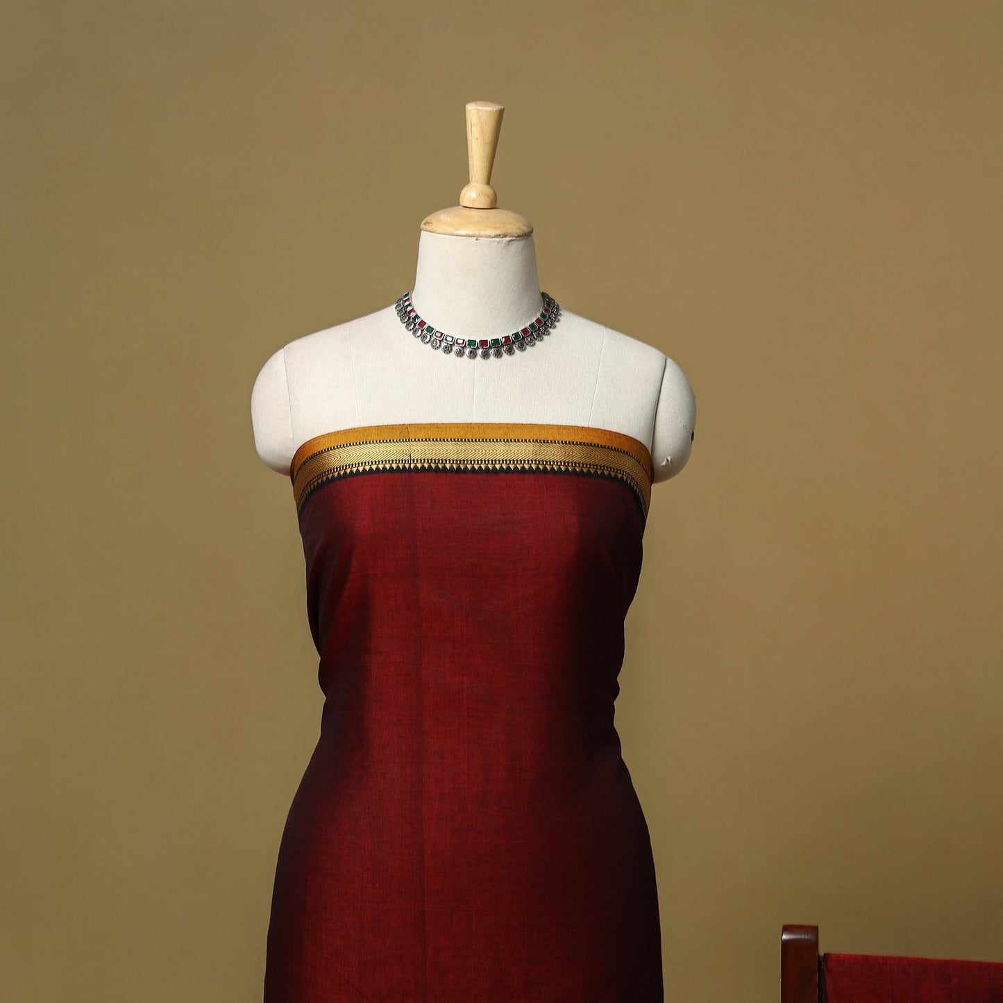 Maroon - 3pc cotton unstitched dharwad dress material