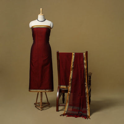 Maroon - 3pc cotton unstitched dharwad dress material