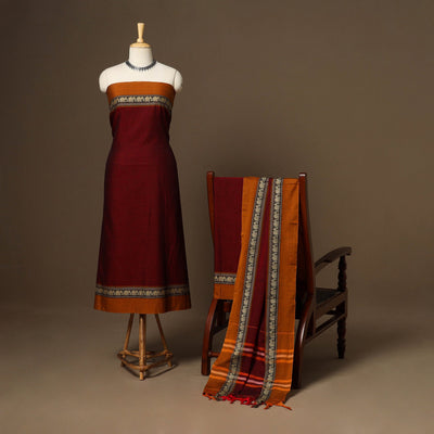 Maroon - 3pc cotton unstitched dharwad dress material