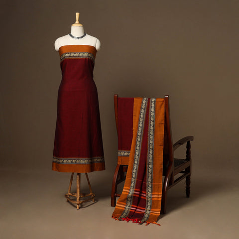 Maroon - 3pc cotton unstitched dharwad dress material