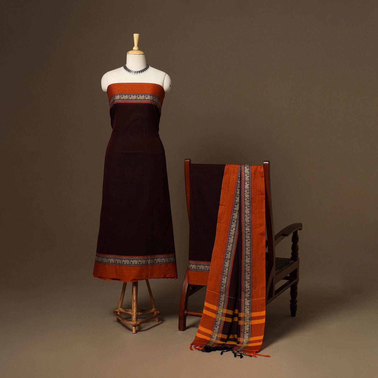 Maroon - 3pc cotton unstitched dharwad dress material