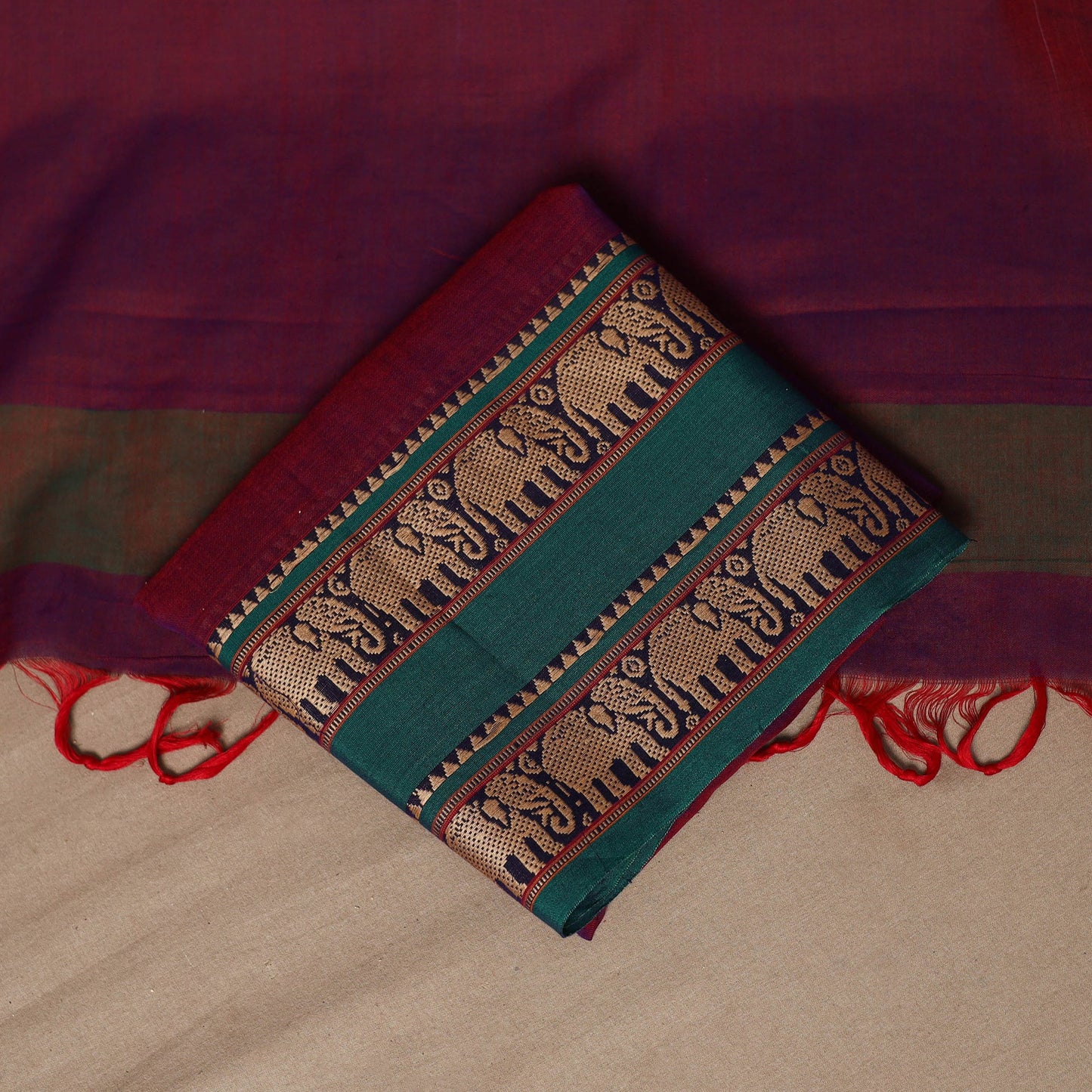 Maroon - 3pc cotton unstitched dharwad dress material