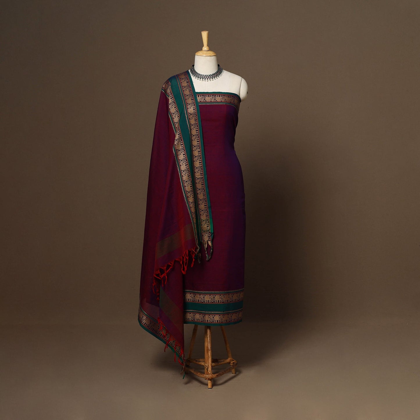 Maroon - 3pc cotton unstitched dharwad dress material