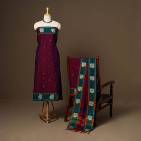 Maroon - 3pc cotton unstitched dharwad dress material