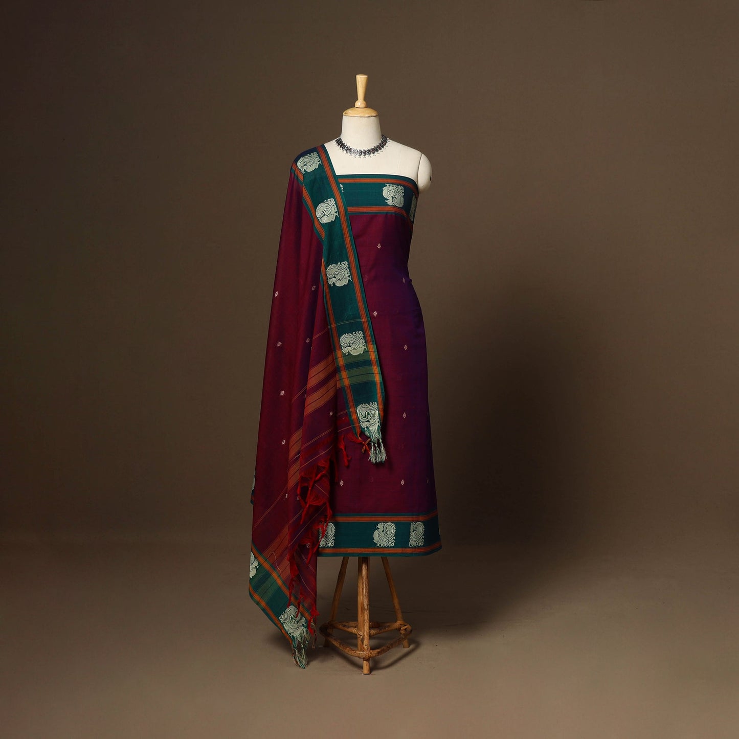 Maroon - 3pc cotton unstitched dharwad dress material