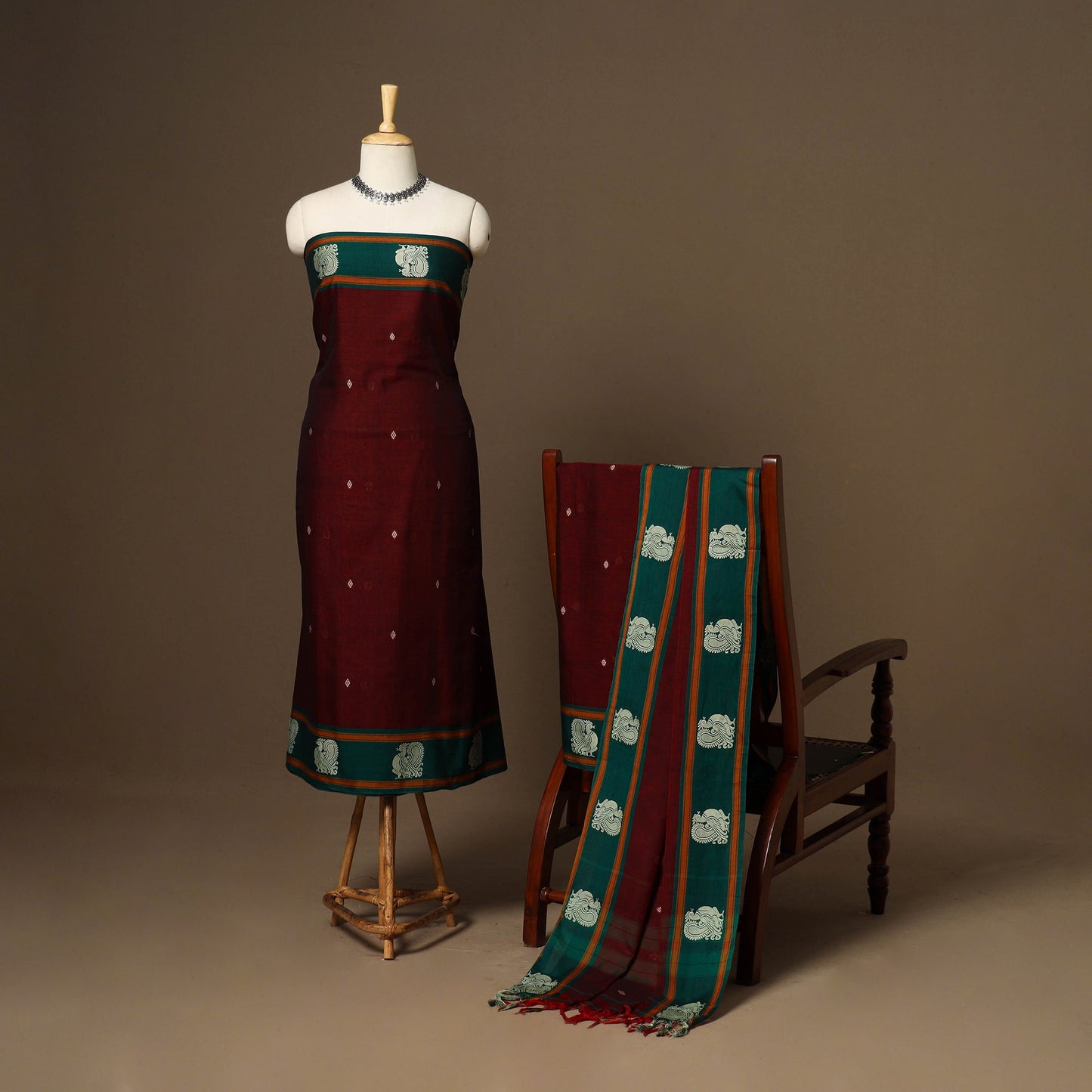 Maroon - 3pc cotton unstitched dharwad dress material