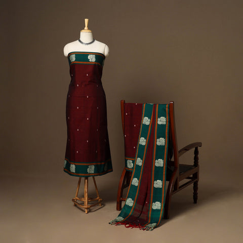 Maroon - 3pc cotton unstitched dharwad dress material