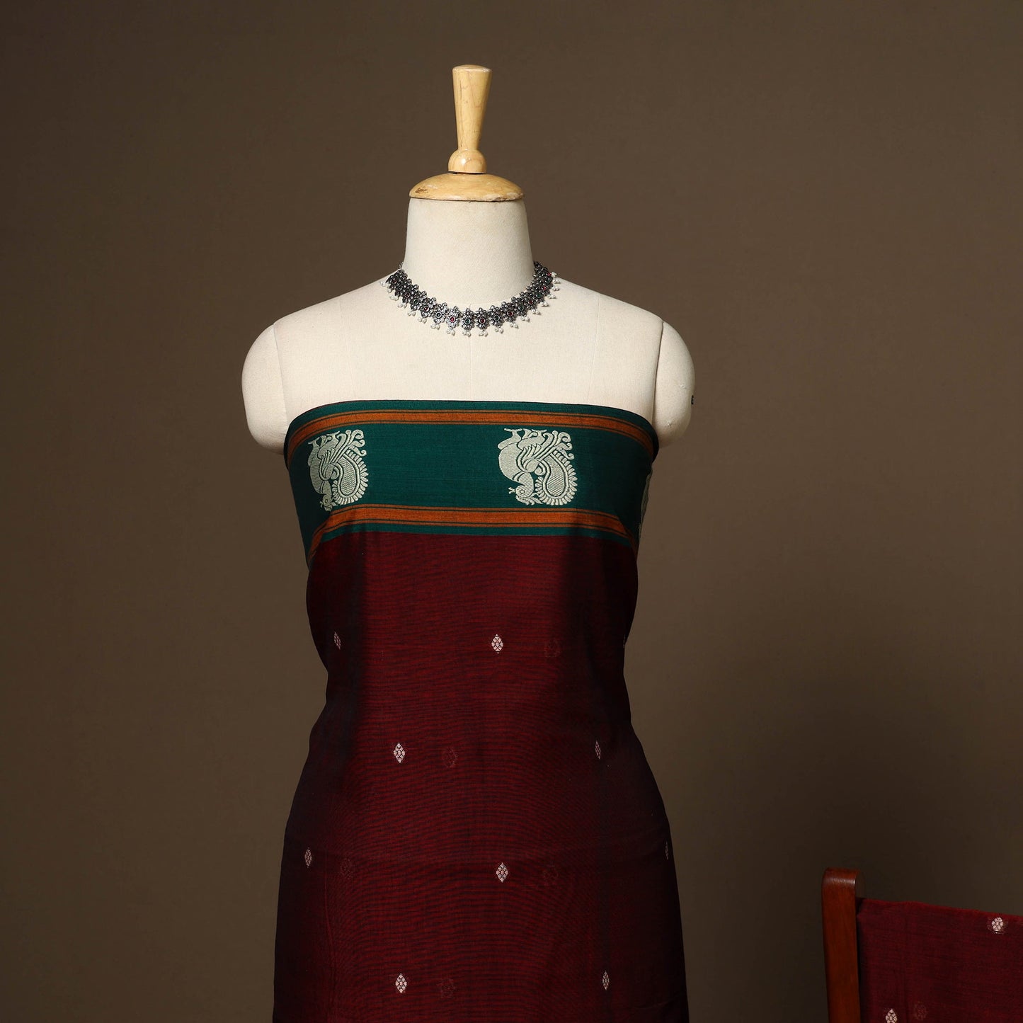 Maroon - 3pc cotton unstitched dharwad dress material