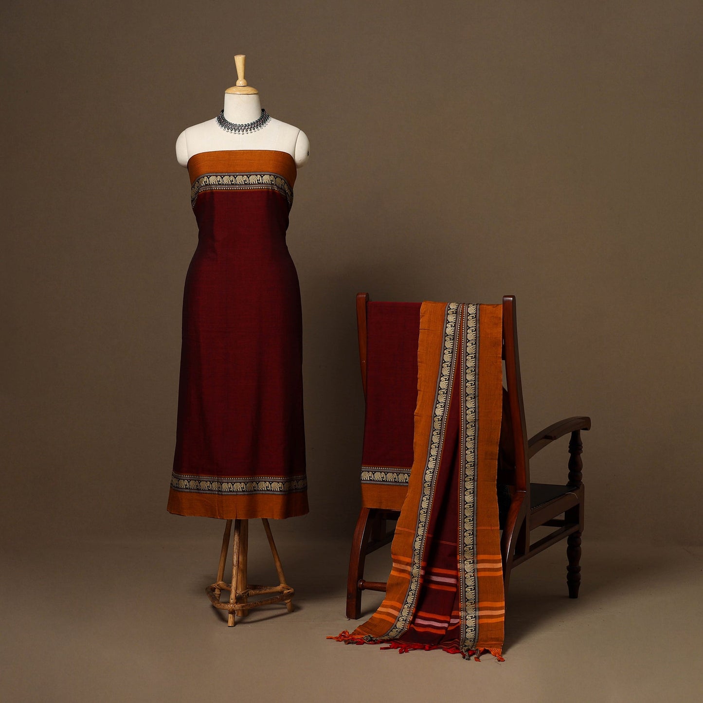 Maroon - 3pc cotton unstitched dharwad dress material