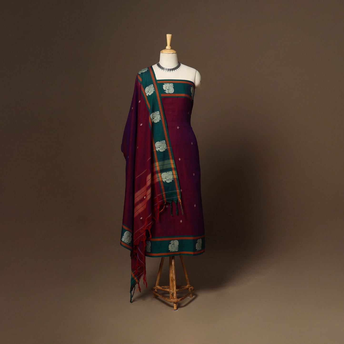 Maroon - 3pc cotton unstitched dharwad dress material