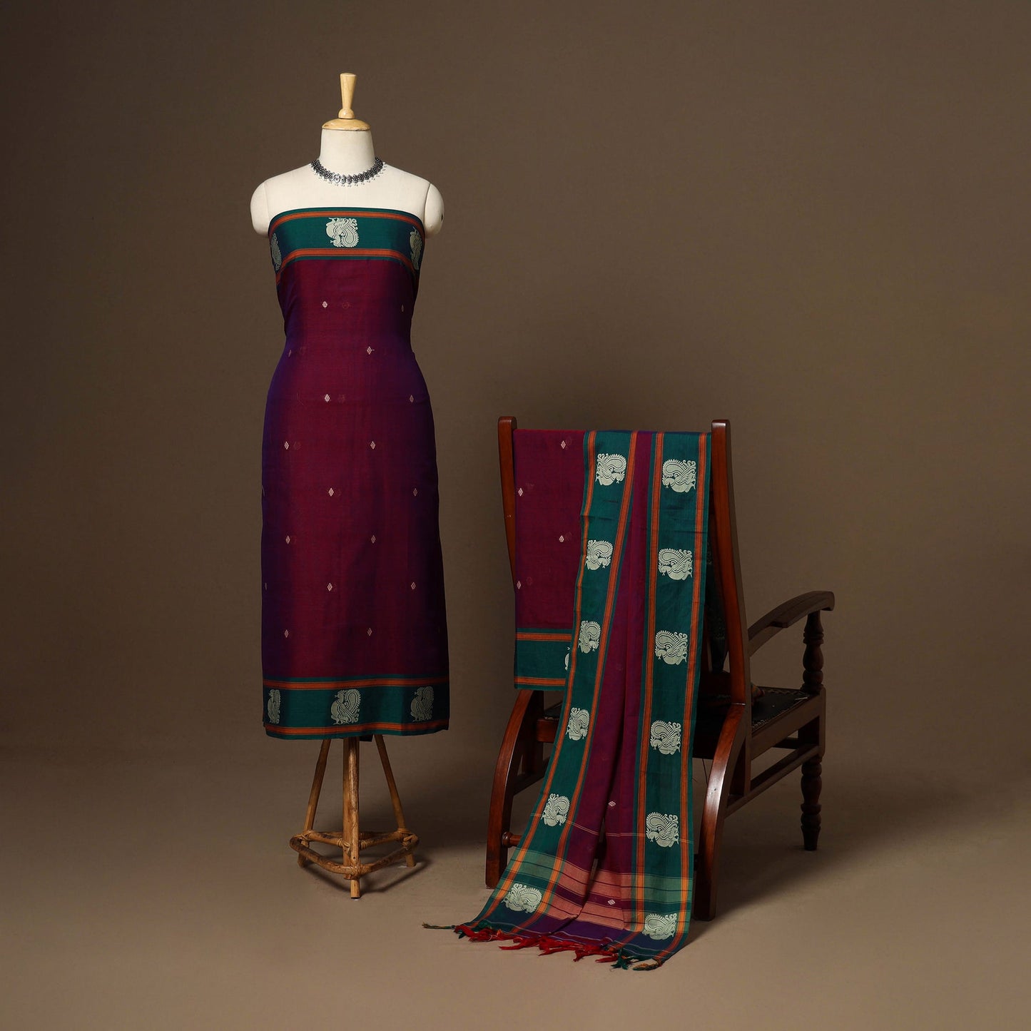 Maroon - 3pc cotton unstitched dharwad dress material