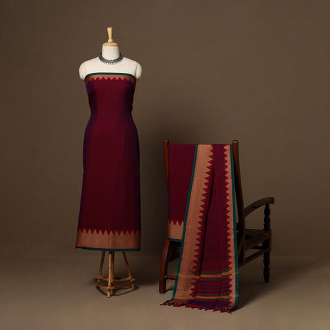 Maroon - 3pc cotton unstitched dharwad dress material