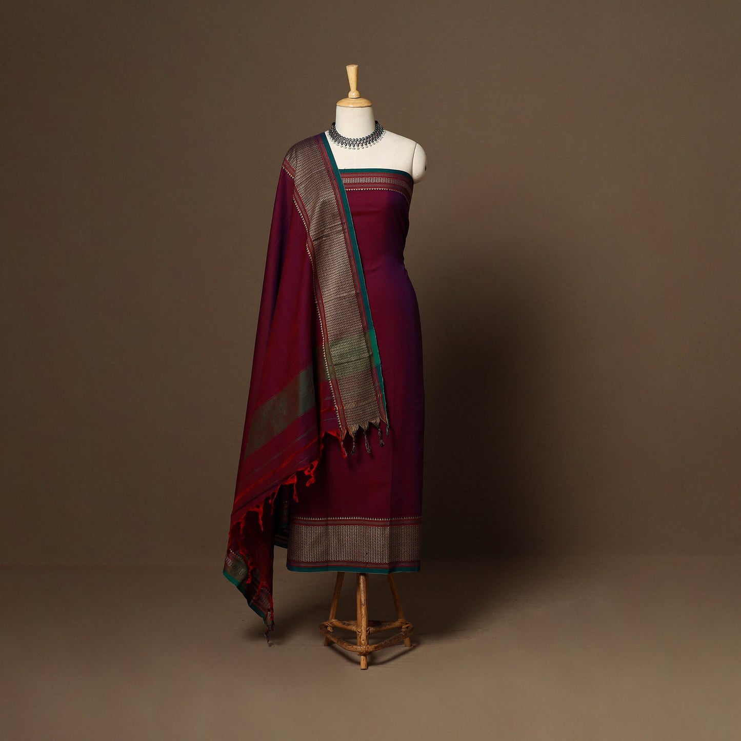 Maroon - 3pc cotton unstitched dharwad dress material