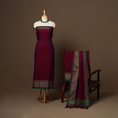 Maroon - 3pc cotton unstitched dharwad dress material