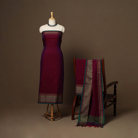 Maroon - 3pc cotton unstitched dharwad dress material