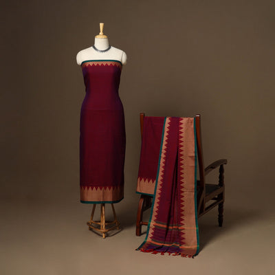 Maroon - 3pc cotton unstitched dharwad dress material
