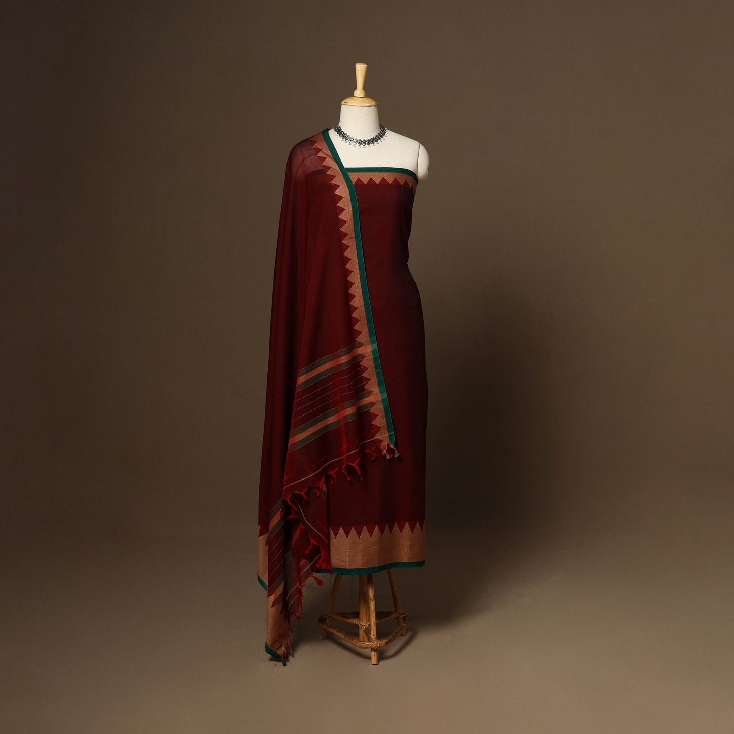 Maroon - 3pc cotton unstitched dharwad dress material