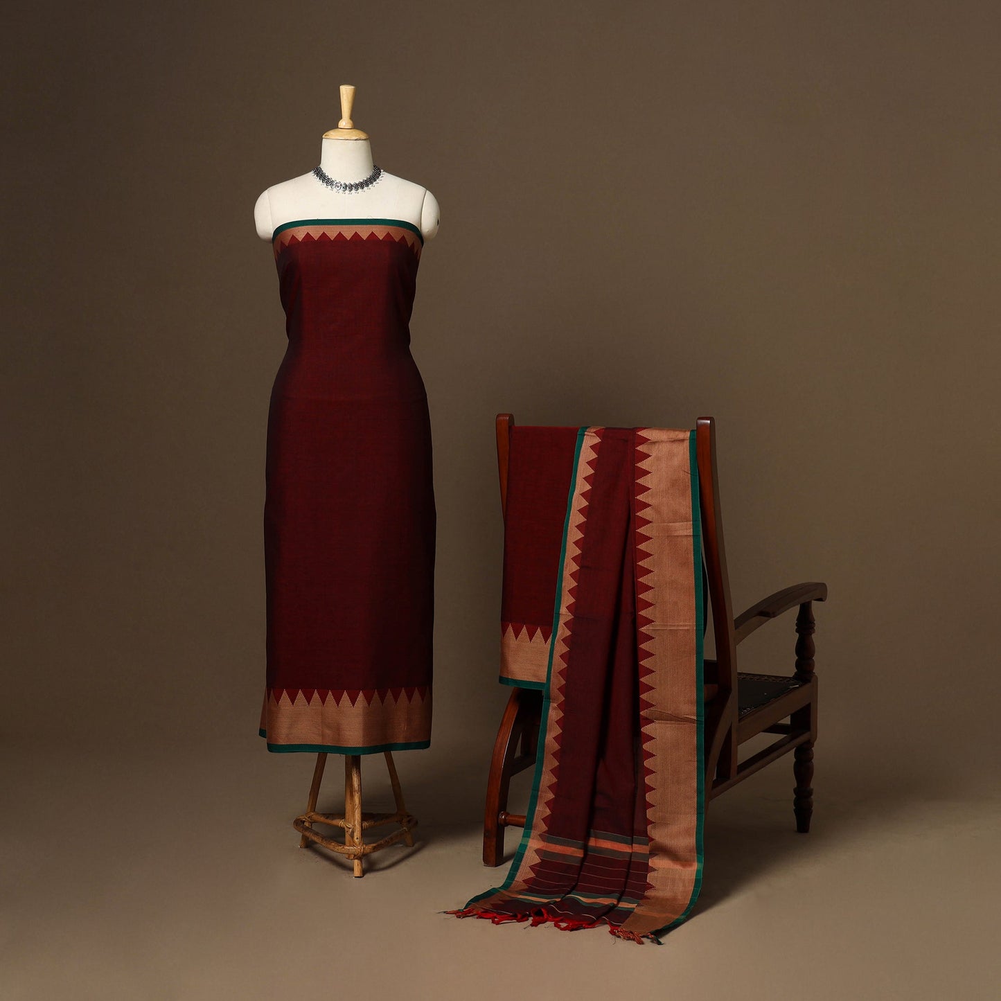 Maroon - 3pc cotton unstitched dharwad dress material