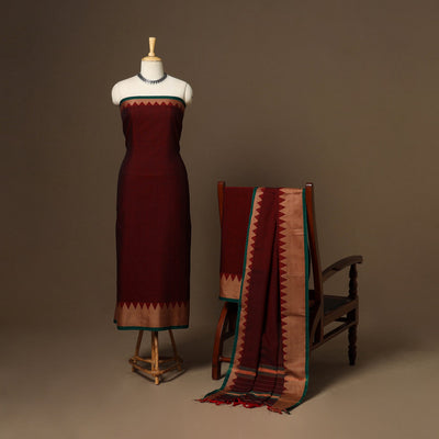 Maroon - 3pc cotton unstitched dharwad dress material