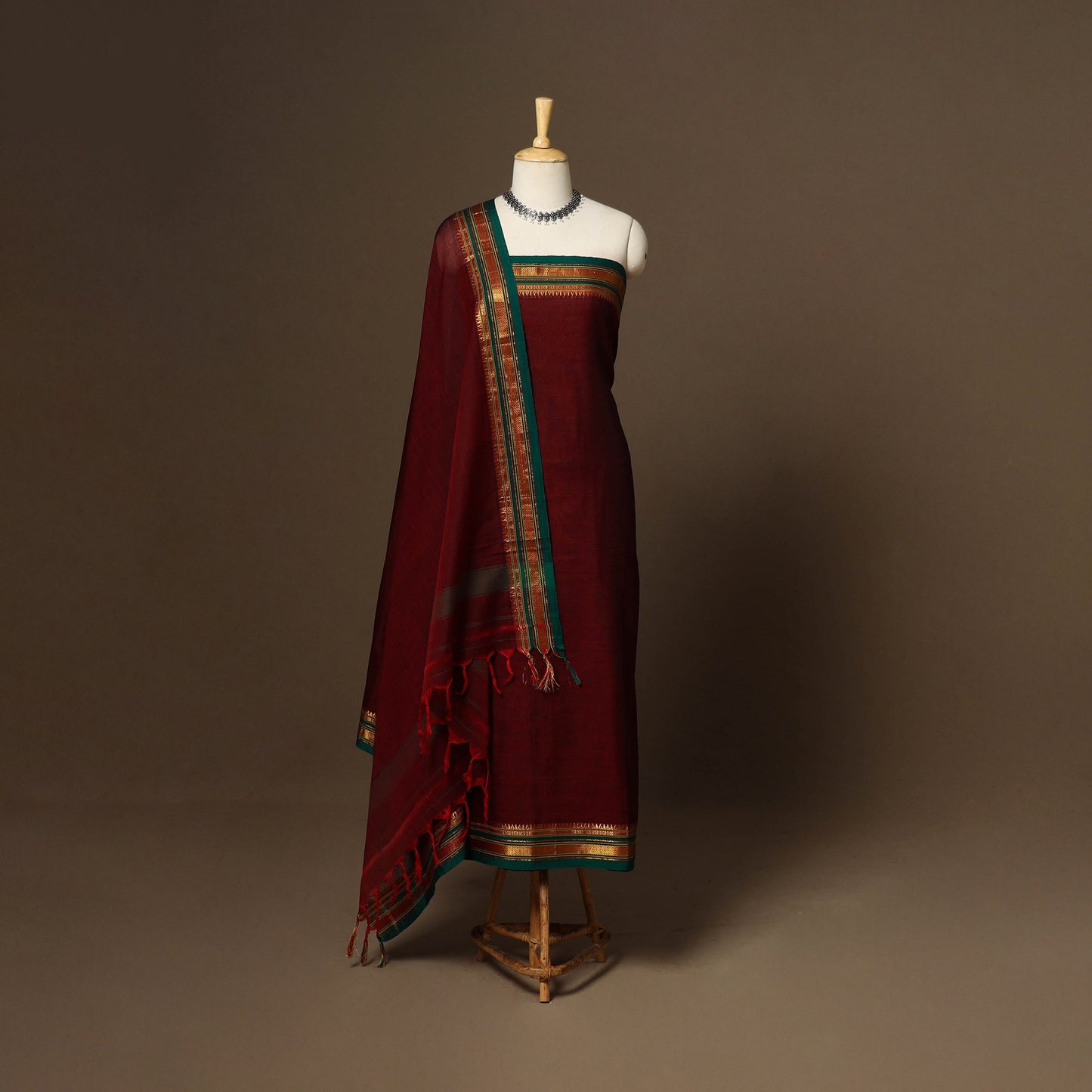 Maroon - 3pc cotton unstitched dharwad dress material