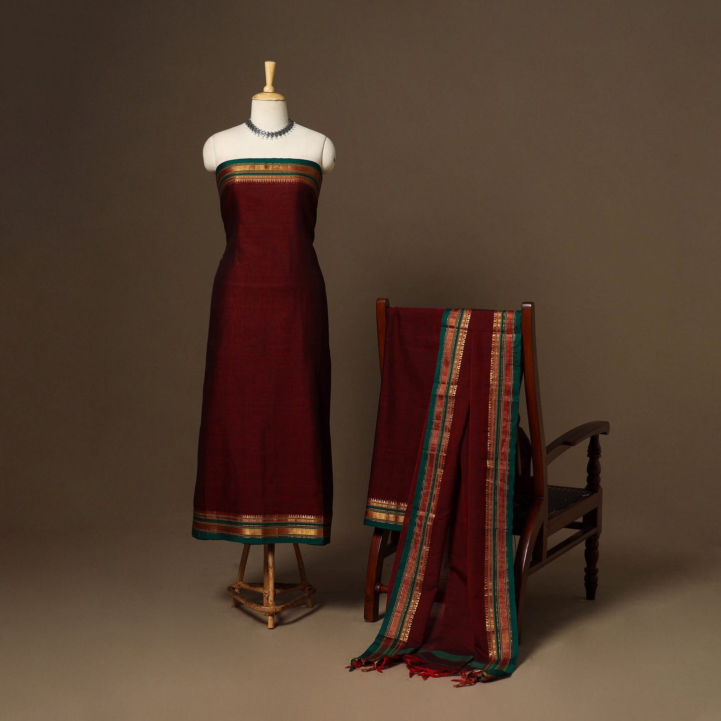 Maroon - 3pc cotton unstitched dharwad dress material