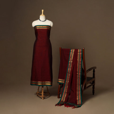Maroon - 3pc cotton unstitched dharwad dress material