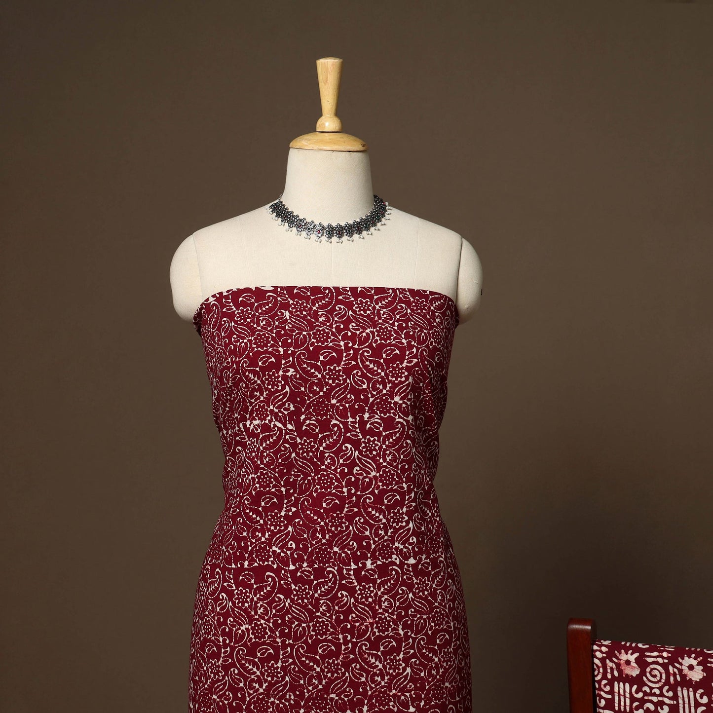 Maroon - 3pc cotton unstitched hand batik dress material 02