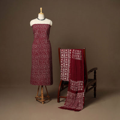 Maroon - 3pc cotton unstitched hand batik dress material 02