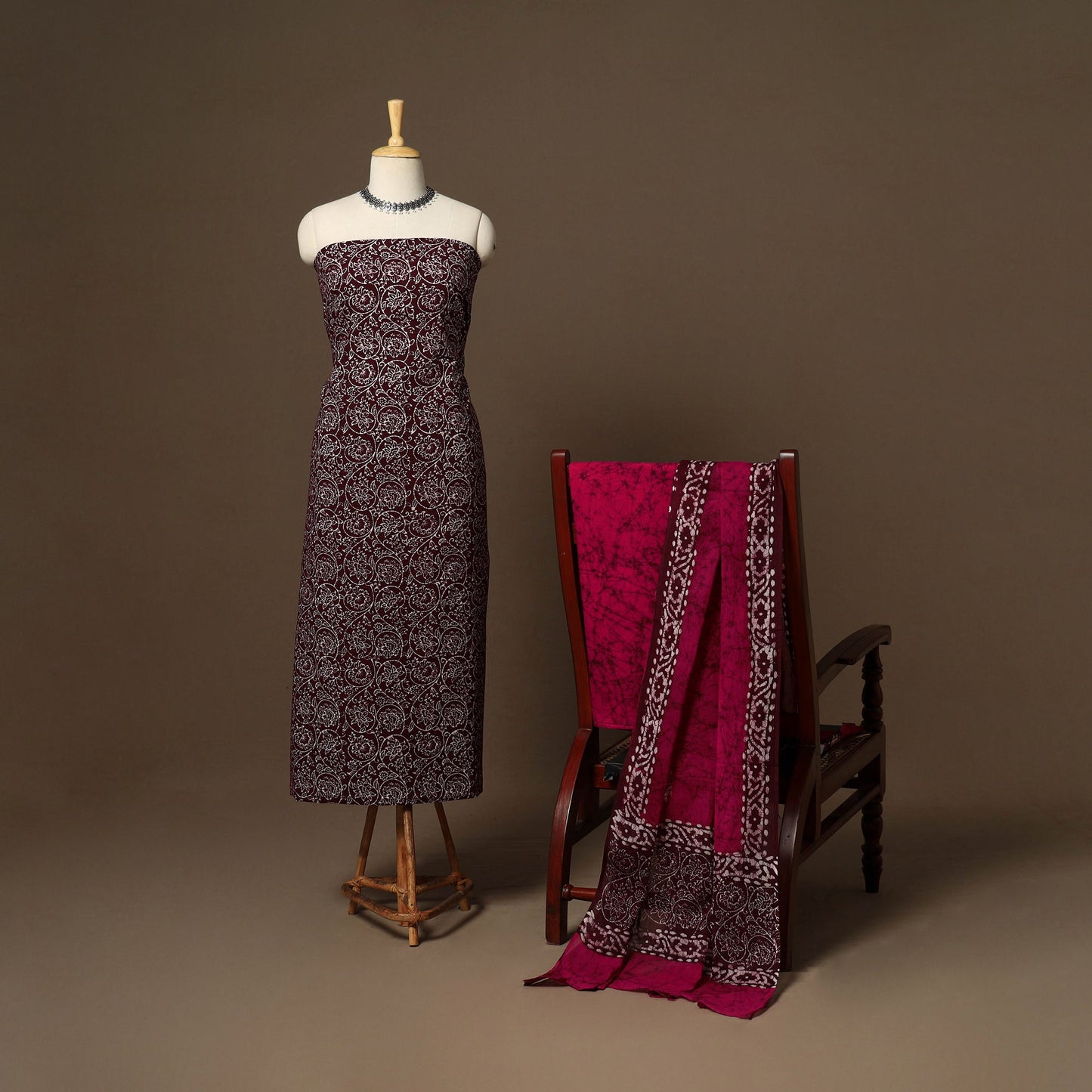 Maroon - 3pc cotton unstitched hand batik dress material 03