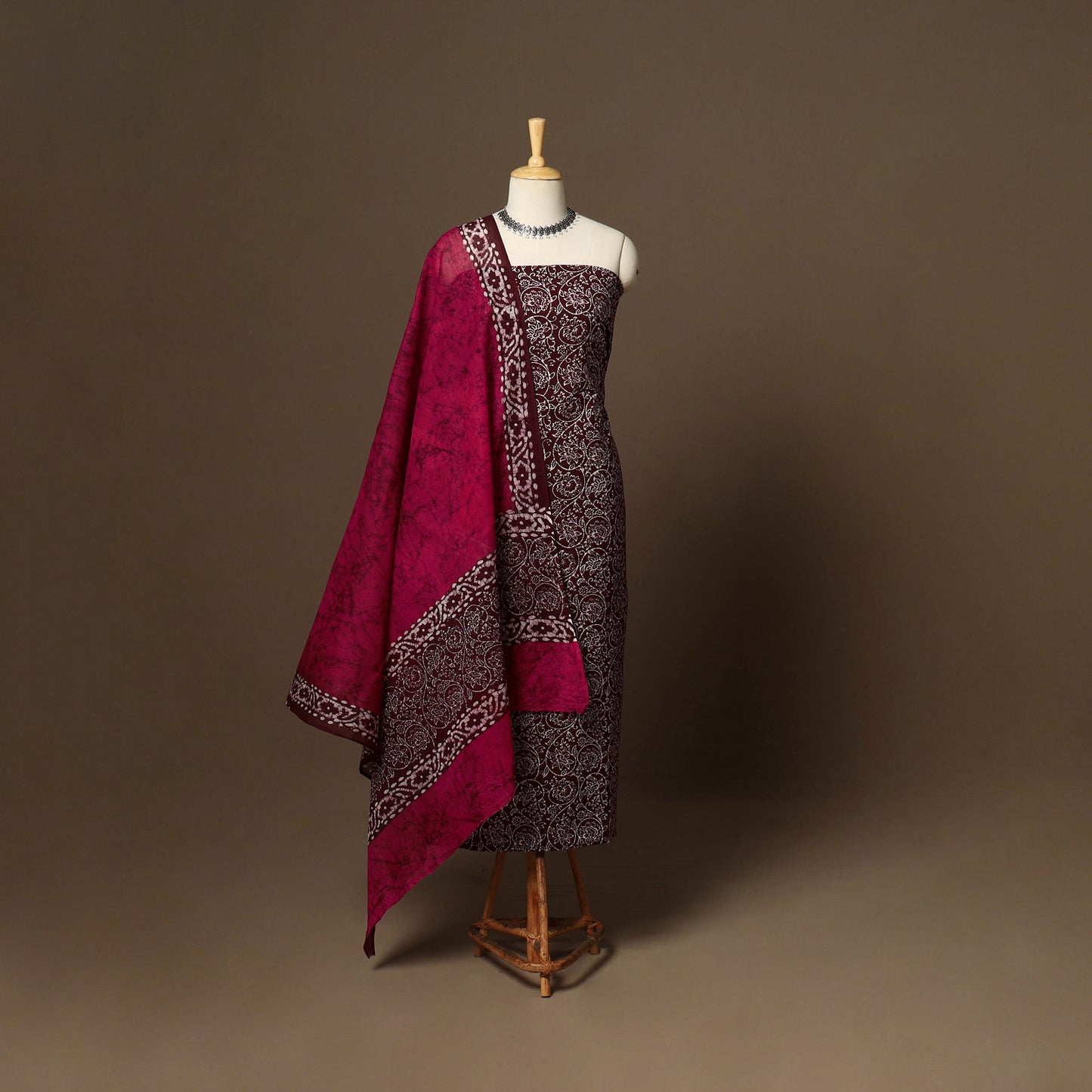 Maroon - 3pc cotton unstitched hand batik dress material 03