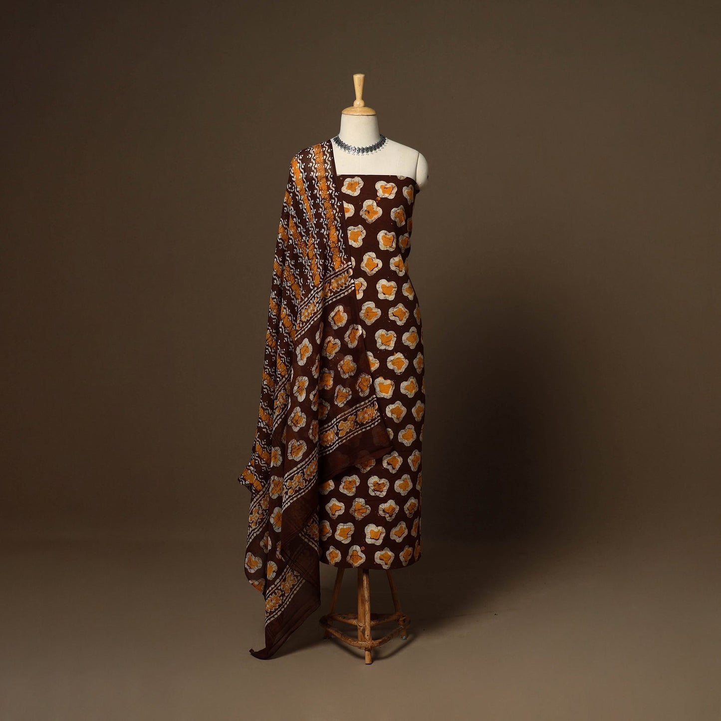 Maroon - 3pc cotton unstitched kutch batik dress material