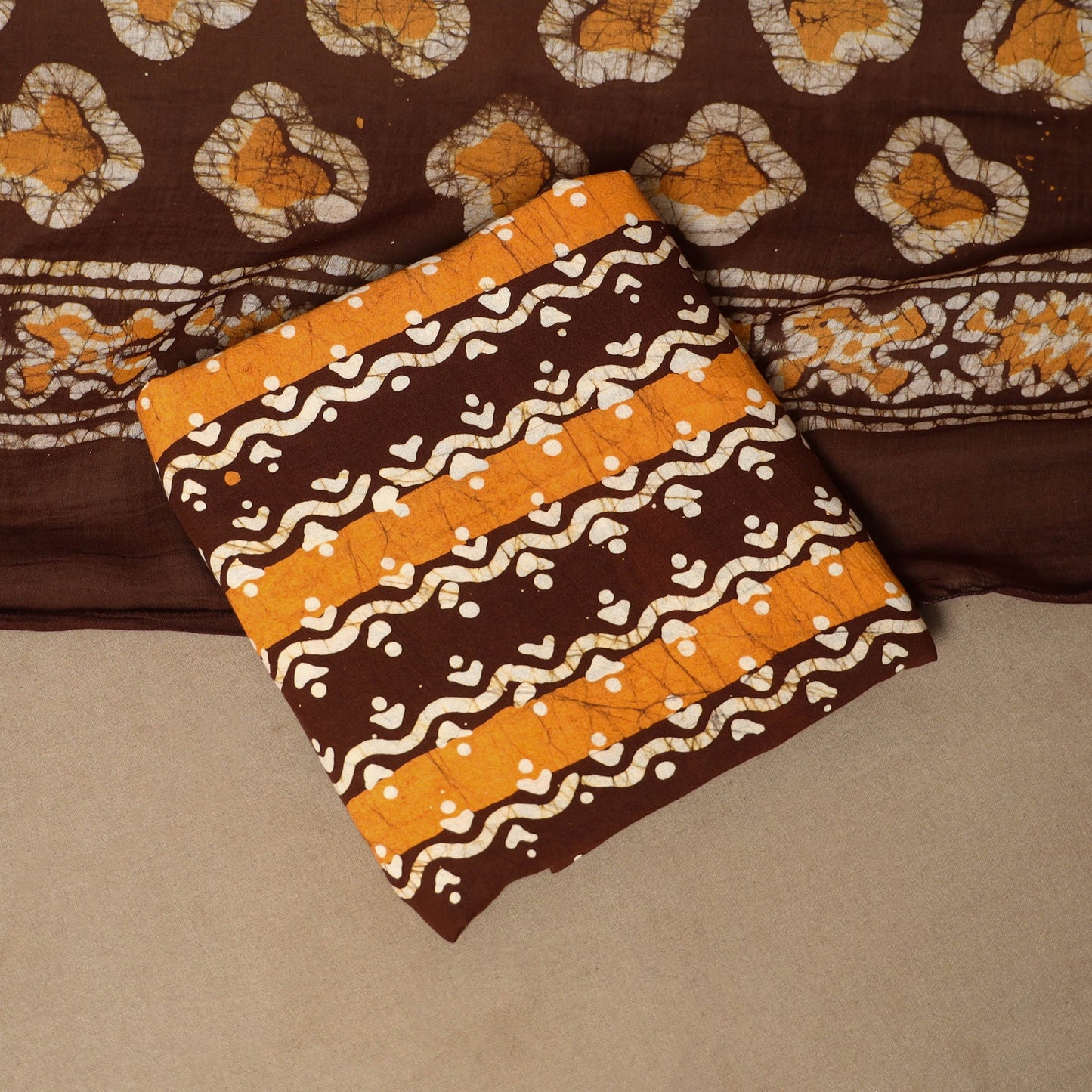 Maroon - 3pc cotton unstitched kutch batik dress material