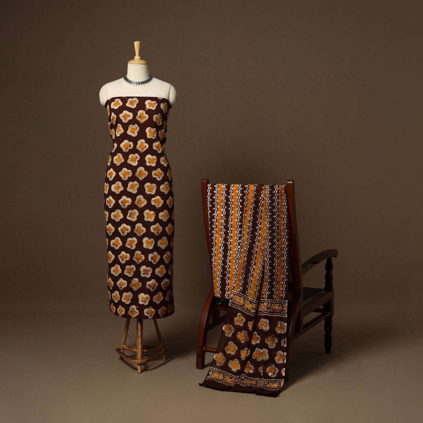 Maroon - 3pc cotton unstitched kutch batik dress material