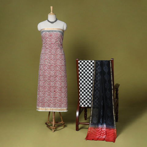 Maroon - 3pc cotton unstitched mangalagiri dress material