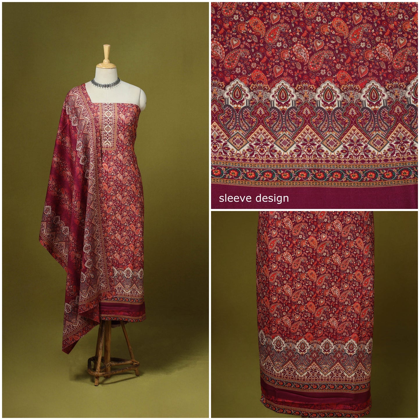 3pc digital merino wool unstitched dress material 39