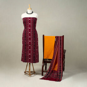 Maroon 3pc Handloom Cotton Sambalpuri Ikat Dress Material