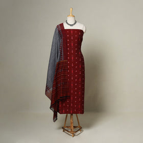 Maroon - 3pc handloom cotton unstitched sambalpuri dress