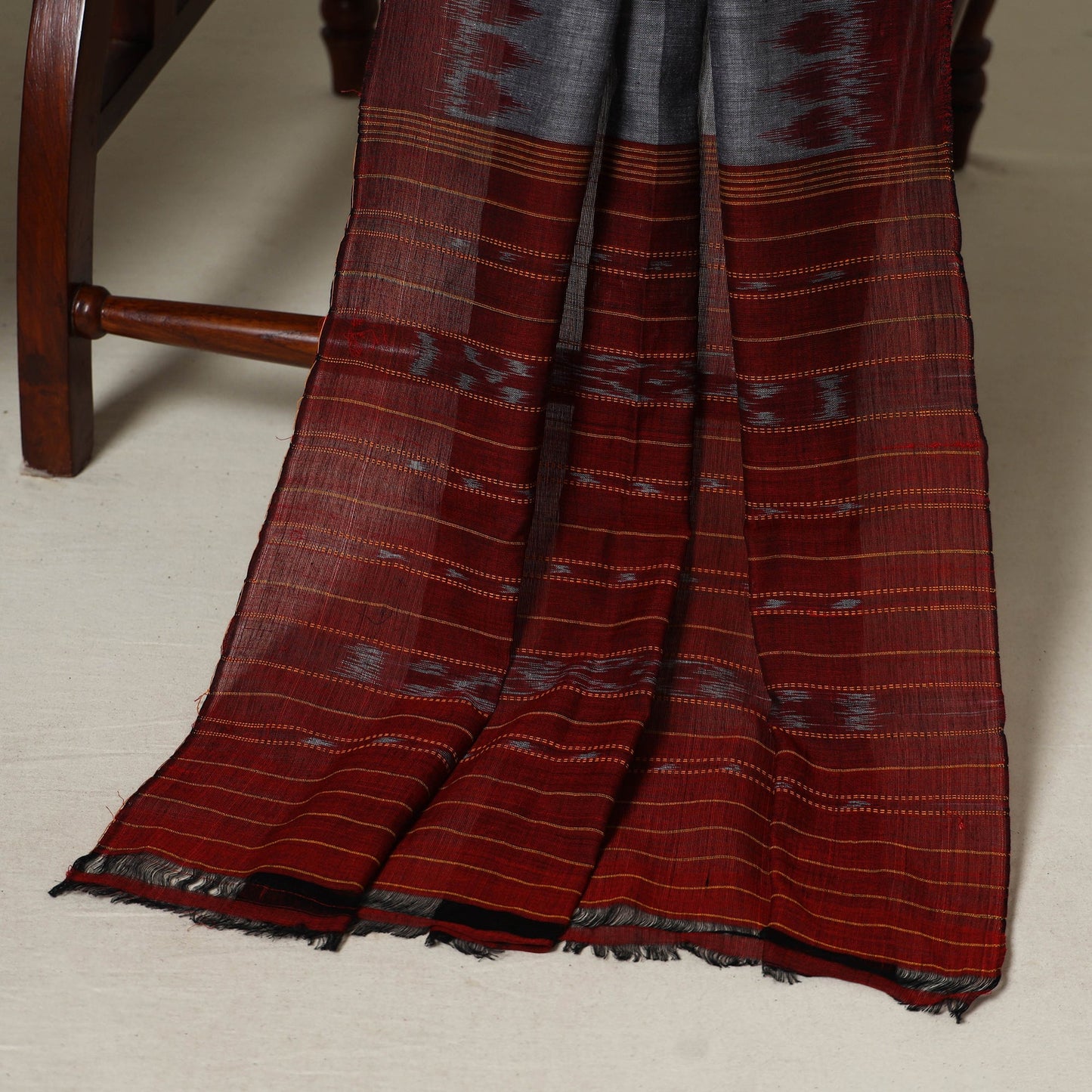 Maroon - 3pc handloom cotton unstitched sambalpuri dress