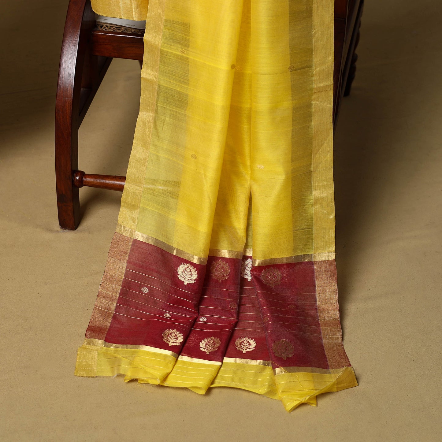 Maroon - 3pc handloom zari buta unstitched chanderi silk