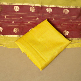 Maroon - 3pc handloom zari buta unstitched chanderi silk